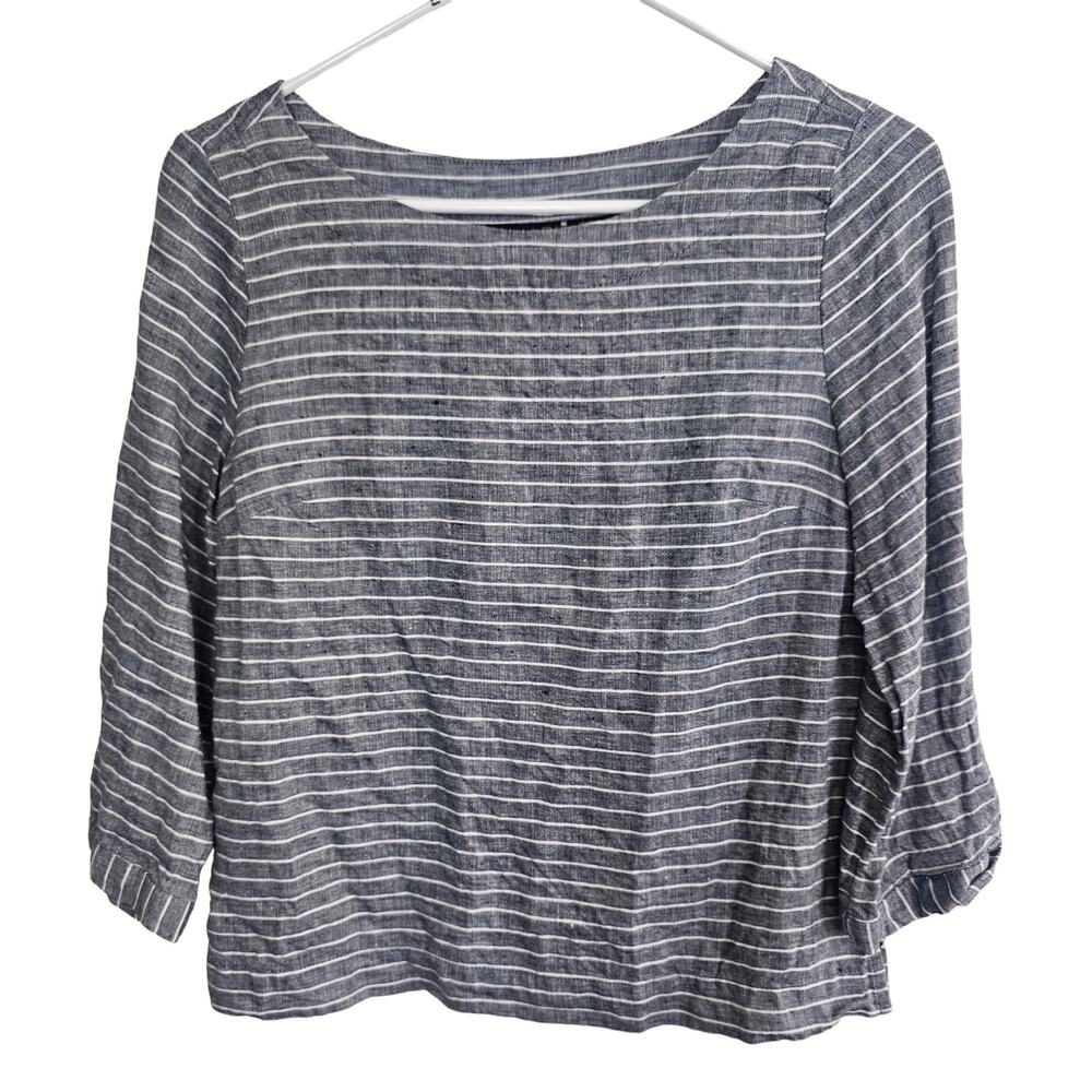 Tahari Womens Striped Linen Top Size XS Classic Resortwear Coastal Grandma Tunic
